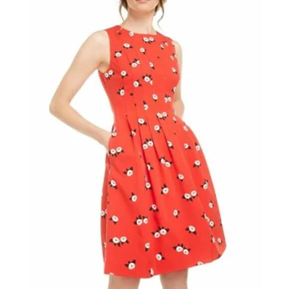 New! Anne Klein Plus Size‎ Chatterly Rose Printed Fit Flare Dress Red, 18W
